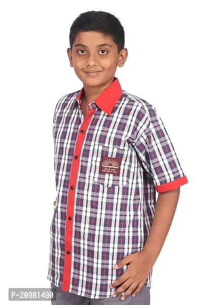 D V Boys Cotton Regular Fit Uniform Shirt (22) Red and Blue-thumb3