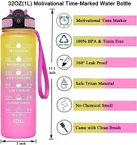 Sporty Sip 32 OZ Motivational Water Bottle with Straw, Strap  Time Marker, BPA-free, Tritan Plastic, 1 Ltr Water Bottle for Fitness, Gym, School, Office  Outdoors, Multicolor (Pink-Yellow)-thumb3