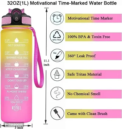 Sporty Sip 32 OZ Motivational Water Bottle with Straw, Strap  Time Marker, BPA-free, Tritan Plastic, 1 Ltr Water Bottle for Fitness, Gym, School, Office  Outdoors, Multicolor (Pink-Yellow)-thumb4