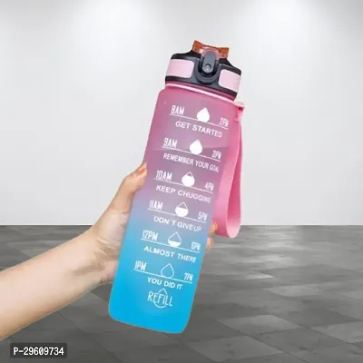 Sporty Sip 32 OZ Motivational Water Bottle with Straw, Strap  Time Marker, BPA-free, Tritan Plastic, 1 Ltr Water Bottle for Fitness, Gym, School, Office  Outdoors, Multicolor (Pinky-Blue)-thumb0