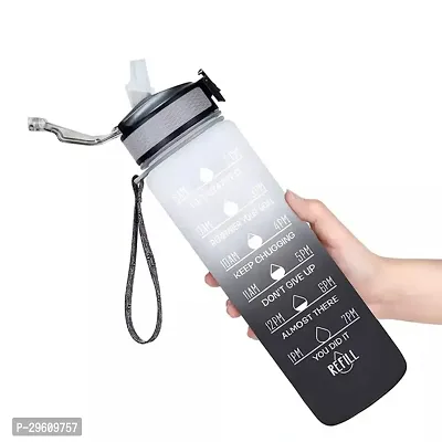 Sporty Sip 32 OZ Motivational Water Bottle with Straw, Strap  Time Marker, BPA-free, Tritan Plastic, 1 Ltr Water Bottle for Fitness, Gym, School, Office  Outdoors, Multicolor (Grey-Black)-thumb0