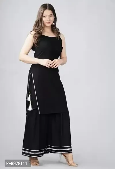 Anaya Lace Kurti With Side Tassel(BLACK)