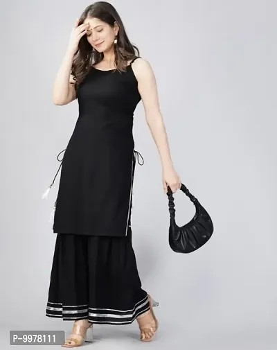 Anaya Lace Kurti With Side Tassel(BLACK)-thumb3