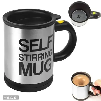 Self Stirring Stainless Steel Mug, 390 ml (Silver)-thumb0