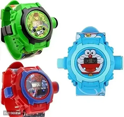 Ben10 Spiderman  Doraemon Projector Watch for Kids Pack of 3-thumb0