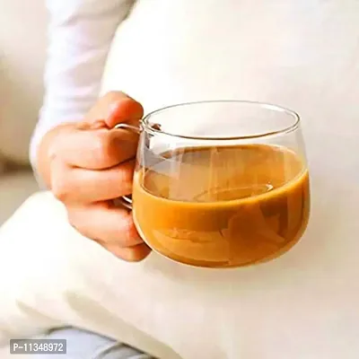 Sk Shopie European Glass Coffee Mug with Handle 410 Ml Set of 1 pcs Microwave Safe Borosilicate Glass Cup, Milk, Chocolate & Beverage, Mocha, Cappuccino, Green Tea , Clear Drinking Cups-thumb4