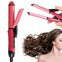 PARIDA ENTERPRISE 2 in 1 Hair Straightener And Curler Hair Straightening Machine Beauty Set of Professional Hair Straightener and Hair Curler with Ceramic Plate For Women (Pink)-thumb1