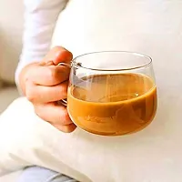 Sk Shopie European Glass Coffee Mug with Handle 410 Ml Set of 2 Microwave Safe Borosilicate Glass Cup, Milk, Chocolate & Beverage, Mocha, Cappuccino, Green Tea , Clear Drinking Cups-thumb3