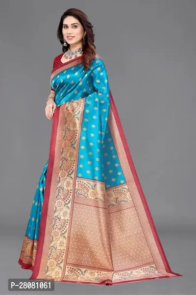 Elegant Sky Blue Art Silk Printed  Saree With Unstitched Blouse Piece-thumb4