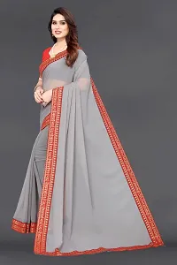 Women Grorgette plain saree with  Unstitched Blouse Piecee Grey-thumb1