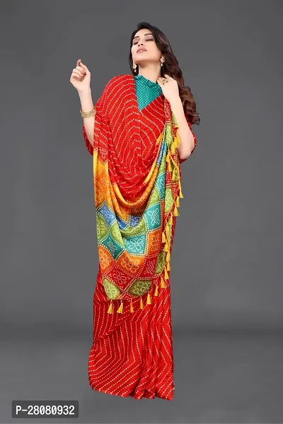 Elegant Red Moss Chiffon Printed Saree With Unstitched Blouse Piece-thumb2