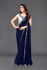 Women Georgette mirror border saree with  Unstitched Blouse Piecee navy blue-thumb3