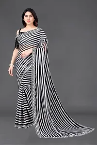 Elegant Black Moss Chiffon Striped Saree With Unstitched Blouse Piece-thumb4