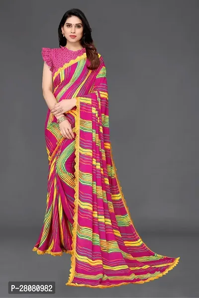 Women Georgette printed leriya saree with  Unstitched Blouse Piecee Dark pink-thumb0