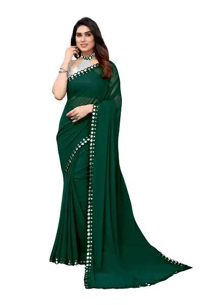 Women Georgette mirror border saree with Unstitched Blouse Piecee