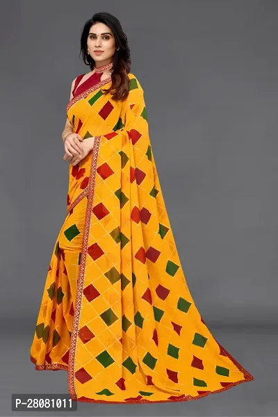 Women Georgette printed less border saree with  Unstitched Blouse Piecee Yellow-thumb2