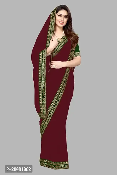 Women Grorgette plain saree with  Unstitched Blouse Piecee Brown-thumb3