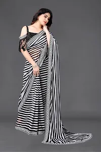 Elegant Black Moss Chiffon Striped Saree With Unstitched Blouse Piece-thumb1