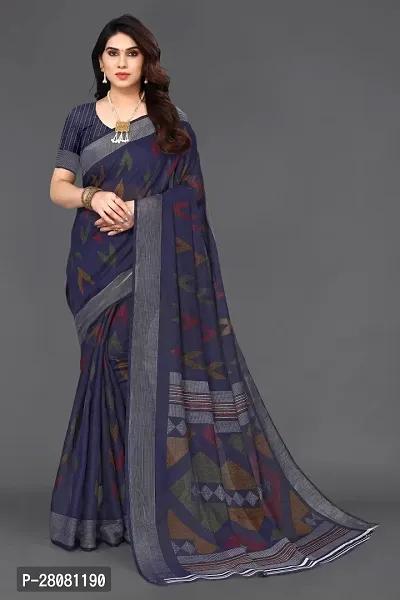 Beautiful Linen Saree with unstitched Blouse piece for Women-thumb0