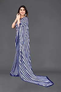 Elegant Navy Blue Georgette Striped  Saree With Unstitched Blouse Piece-thumb4