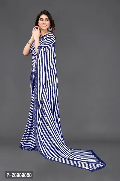 Elegant Navy Blue Georgette Striped  Saree With Unstitched Blouse Piece-thumb5