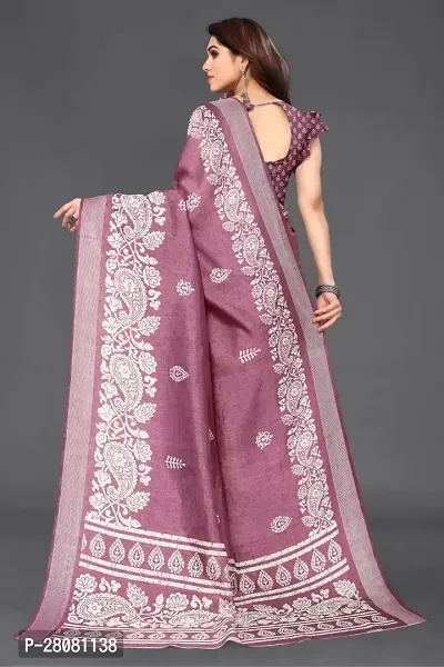 Women Cotton blend printed saree with  Unstitched Blouse Piecee Pink-thumb3