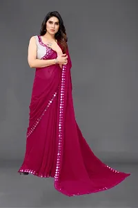 Women Georgette mirror border saree with  Unstitched Blouse Piece-thumb1