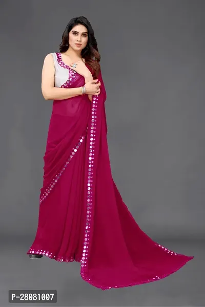 Women Georgette mirror border saree with  Unstitched Blouse Piece-thumb2