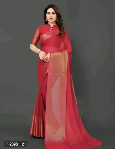 Women chiffon saree with weaving zari border saree with  Unstitched Blouse Piecee Pink-thumb2