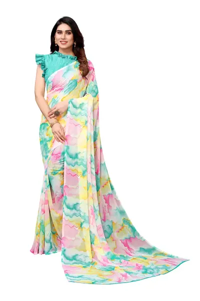 Women Georgette leriya saree with Unstitched Blouse Piecee light