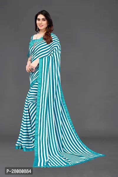 Elegant Sky Blue Georgette Striped Saree With Unstitched Blouse Piece-thumb5