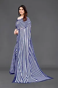 Elegant Navy Blue Georgette Striped  Saree With Unstitched Blouse Piece-thumb1