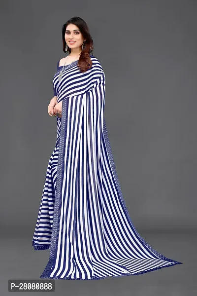 Elegant Navy Blue Georgette Striped  Saree With Unstitched Blouse Piece-thumb2