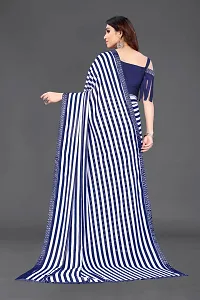 Elegant Navy Blue Georgette Striped  Saree With Unstitched Blouse Piece-thumb3