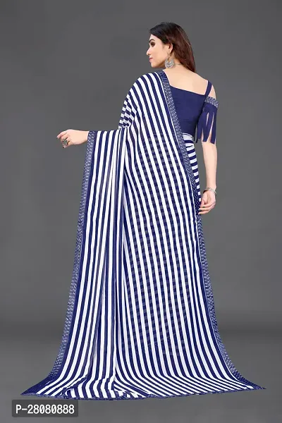 Elegant Navy Blue Georgette Striped  Saree With Unstitched Blouse Piece-thumb4