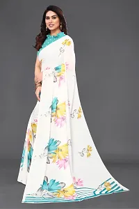 Women Georgette printed saree with  Unstitched Blouse Piecee White-thumb2