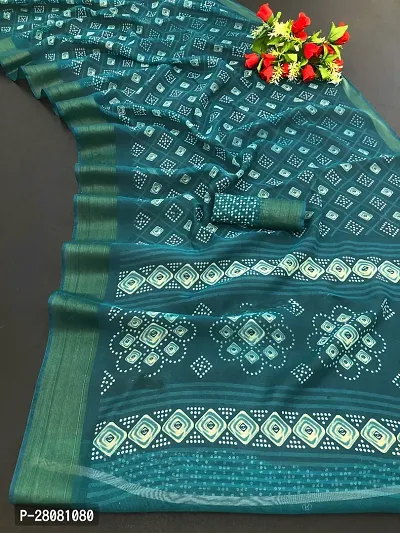 Women lilan cotton saree with  Unstitched Blouse Piecee Rama-thumb0