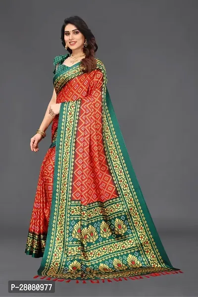 Women moss chiffon printed saree with  Unstitched Blouse Piecee green red-thumb2