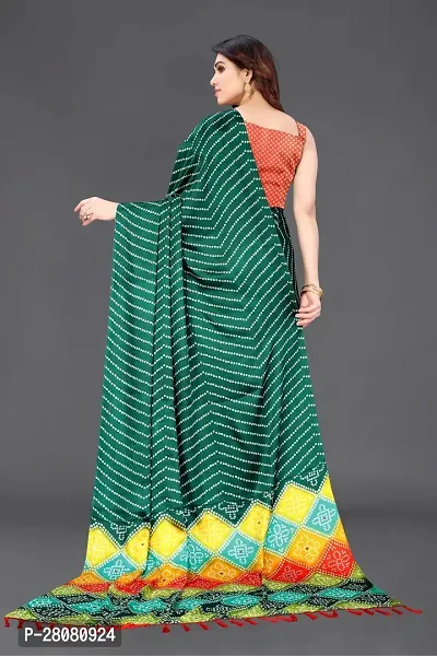 Women moss chiffon printed saree With Unstitched Blouse Piecee green-thumb3