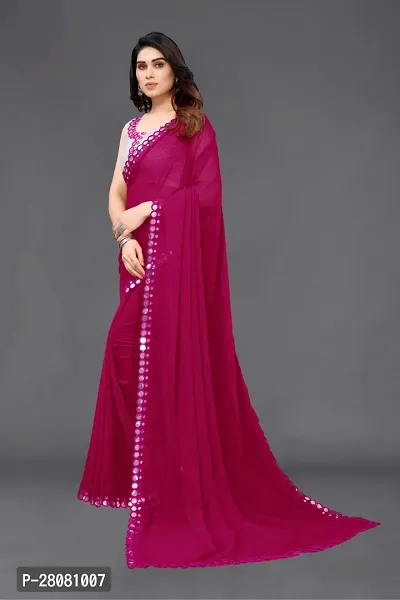 Women Georgette mirror border saree with  Unstitched Blouse Piece-thumb4