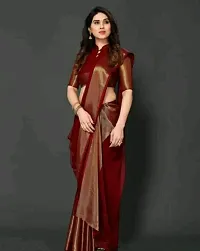 Women chiffon saree with weaving zari border saree with  Unstitched Blouse Piecee maroon-thumb1