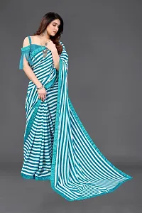 Elegant Sky Blue Georgette Striped Saree With Unstitched Blouse Piece-thumb3