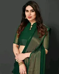 Women chiffon saree with weaving zari border saree with  Unstitched Blouse Piecee Green-thumb1