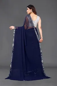 Women Georgette mirror border saree with  Unstitched Blouse Piecee navy blue-thumb2