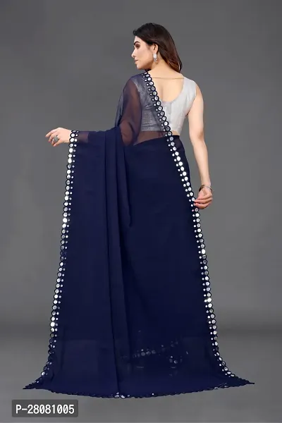 Women Georgette mirror border saree with  Unstitched Blouse Piecee navy blue-thumb3