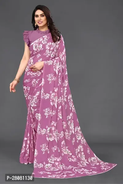 Women Georgette printed saree with  Unstitched Blouse Piecee Pink-thumb0