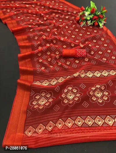 Women lilan cotton saree with  Unstitched Blouse Piecee Red