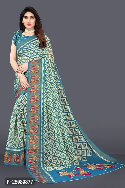 Elegant Cotton Blend Geometric Print Saree With Unstitched Blouse Piece-thumb5