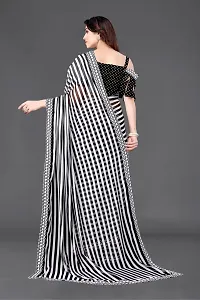 Elegant Black Moss Chiffon Striped Saree With Unstitched Blouse Piece-thumb3