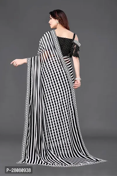 Elegant Black Moss Chiffon Striped Saree With Unstitched Blouse Piece-thumb4